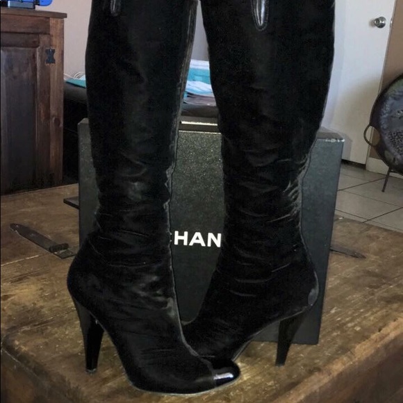 chanel velvet boots